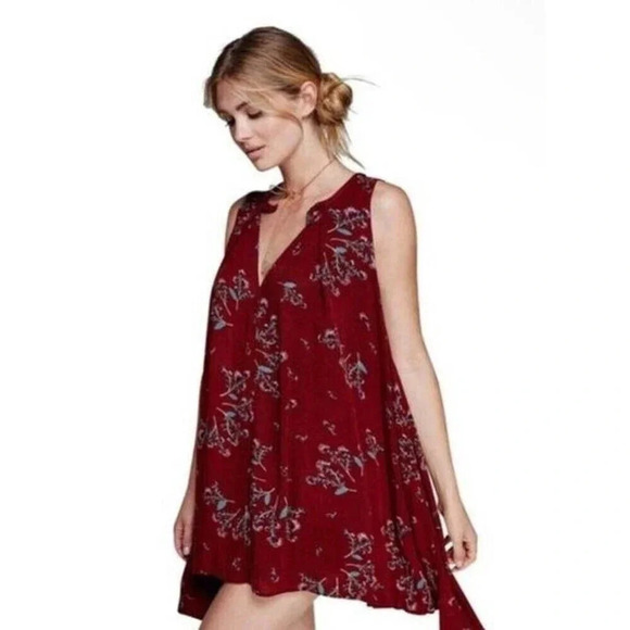 Free People Snap It Up Swing Tree Tunic Maroon Tank Top Boho Casual Size Small - Picture 1 of 8